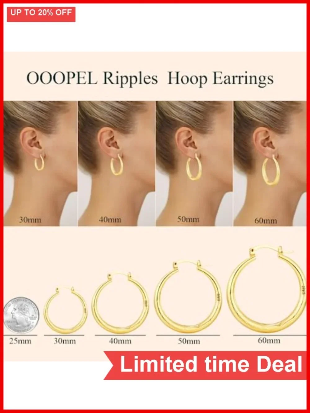 Sterling Silver Diamond-Cut Gold Hoop Earrings Hypoallergenic Ripple Design
